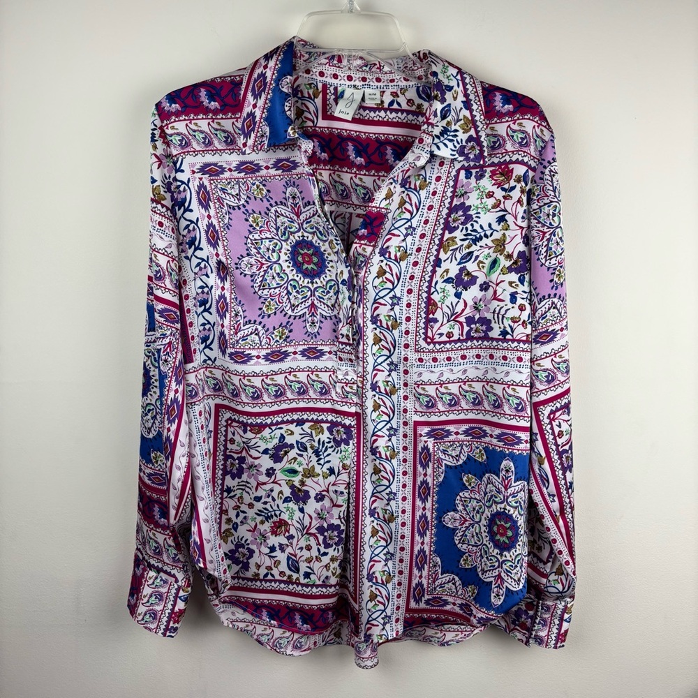 Joie Floral bandana print Button front woven blouse size medium